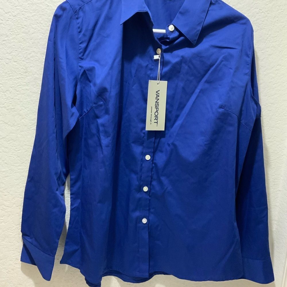 New VANSPORT Shirt women blue button up Large
